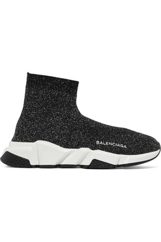 Balenciaga + Speed Metallic Stretch-Knit High-Top Sneakers