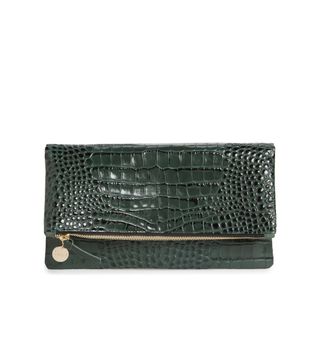 Clare V. + Croc Embossed Leather Foldover Clutch