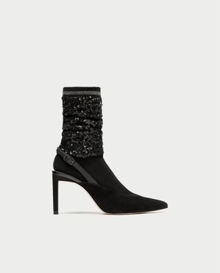 Zara + Sequinned Sock-Style Slingback Court Shoes