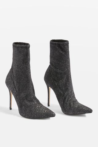 Topshop + Margarita Glitter Pointed Stretch Sock Boots