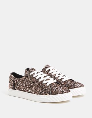 Bershka + Glittery Lace-Up Sneakers