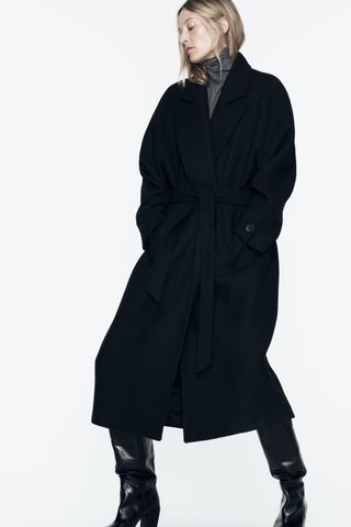 Zara + Long Belted Wool Blend Coat