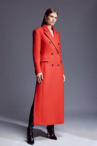 Karen Millen + Italian Manteco Wool Maxi Double Breasted Tailored Coat