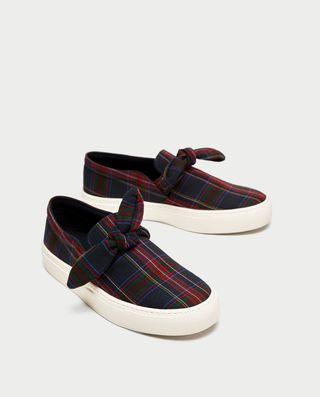 Zara + Checked Fabric Sneaker With Bow