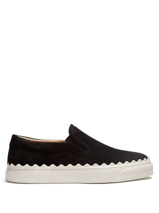 Chloé + Kyle Scallop-Edged Suede Slip-On Trainers