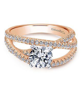 Gabriel & Co. + Mackenzie 14K Rose Gold Round Free Form Diamond Engagement Ring