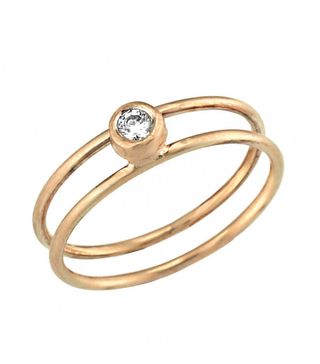 Neta Wolpe + Gold Double-Banded Engagement Ring Embedded With Diamonds