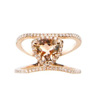 Luna Skye + 14kt Gold and Diamond Double Band Champagne Garnet Trillion Ring