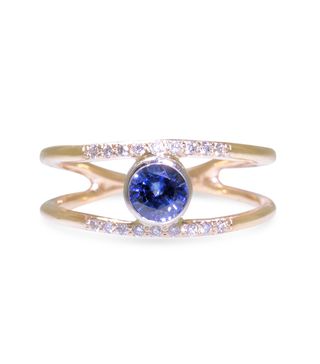Chinchar Maloney + .82K Blue Sapphire Ring with Double Gold Band