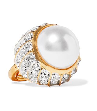 Kenneth Jay Lane + Gold-Plated, Crystal and Faux Pearl Ring