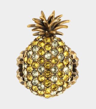 Gucci + Crystal Studded Pineapple Ring in Metal