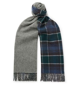 Drake's + Reversible Herringbone and Tartan Merino Wool and Cashmere-Blend Scarf