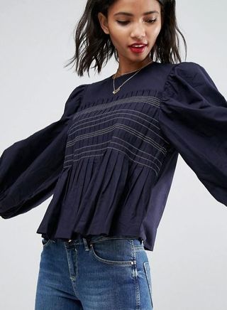 ASOS + Pleat Detail Top with Contrast Stitching