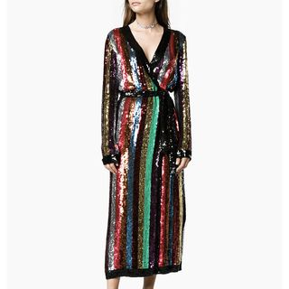 Attico + Striped Sequinned Wrap Dress
