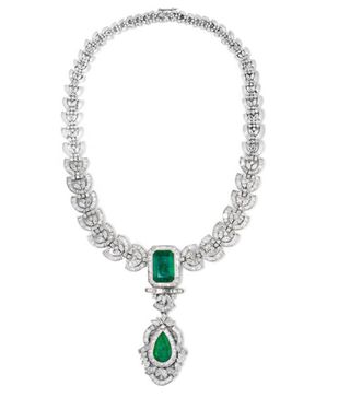 Amrapali + 18-Karat White Gold, Sterling Silver, Diamond and Emerald Necklace