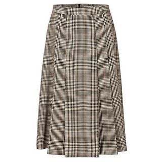 Oliver Bonas + Check Brown Pleated Midi Skirt