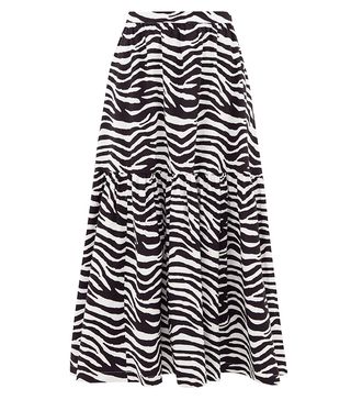 Staud + Orchid Zebra-Print Cotton-Blend Midi Skirt