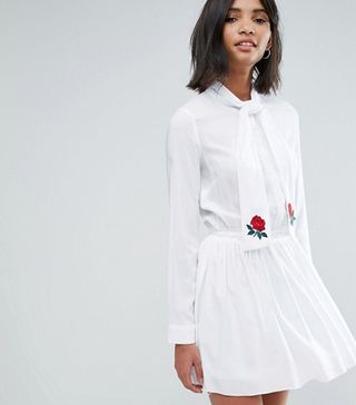 Unique21 + Pussy Bow Pleated Dress With Embroidery