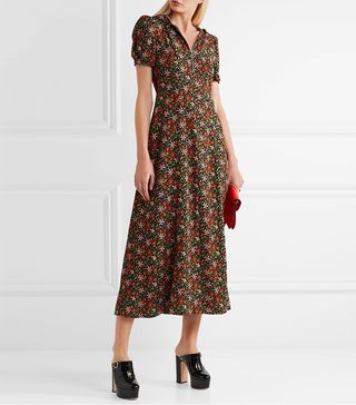 AlexaChung + Hooded Floral-Print Crepe Midi Dress