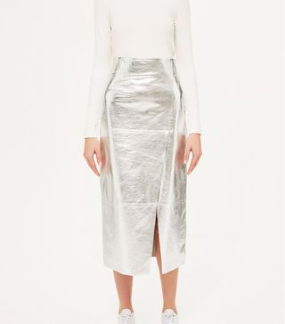 Topshop + Leather Foil Asymmetric Skirt by Boutique