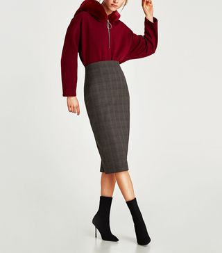 Zara + Checked Pencil Skirt
