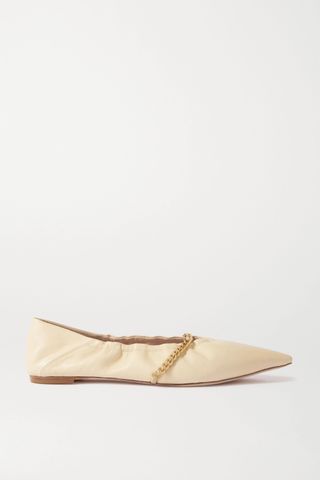 Porte & Paire + Chain-Embellished Leather Point-Toe Flats