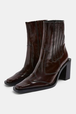 Topshop + Hondouras Brown Western Leather Boots