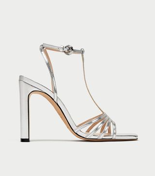 Zara + Silver Wide High Heel Sandals