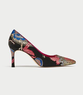 Zara + Printed Fabric High Heel Court Shoes