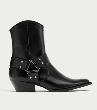 Zara + Leather Cowboy Style Ankle Boots