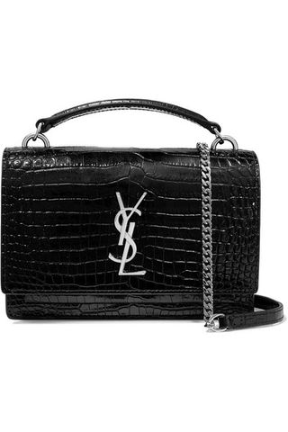 Saint Laurent + Sunset Small Croc-Effect Patent-Leather Shoulder Bag