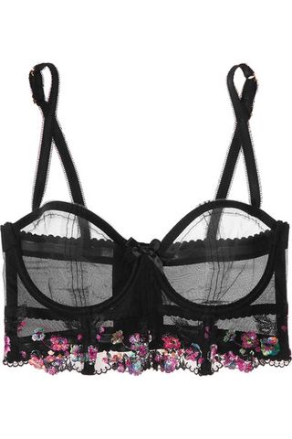 Agent Provocateur + Ivey Metallic Floral-Embroidered Tulle Underwired Bra