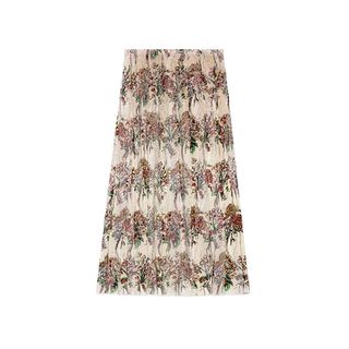 Gucci + Floral Bouquet Print with Crystals Skirt