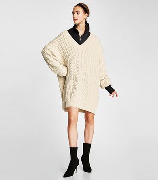 Zara + Cable-Knit V-Neck Sweater