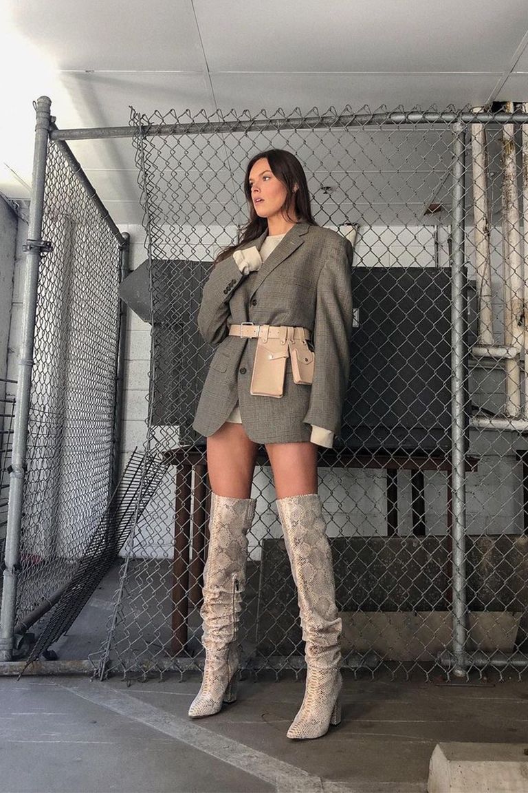 thigh high boots with blazer