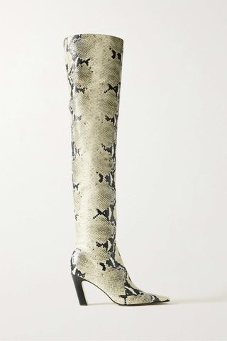 Khaite + Marfa Snake-Effect Leather Over-The-Knee Boots