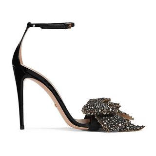 Gucci + Patent Leather Sandals With Removable Crystal Bow
