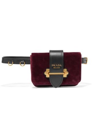 Prada + Leather-Trimmed Velvet Belt Bag