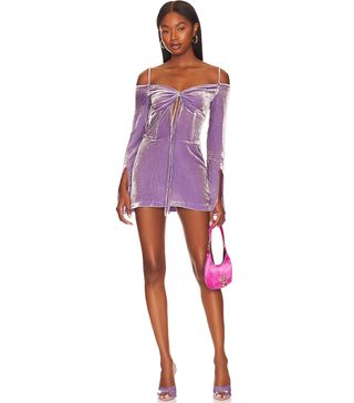 Kim Shui + Off Shoulder Velvet Mini Dress in Lilac