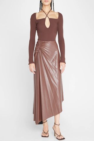 A.L.C + Tracy Pleated Side-Ruched Faux Leather Maxi Skirt