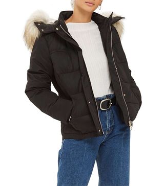 Topshop + Jerry Faux Fur Trim Puffer Jacket