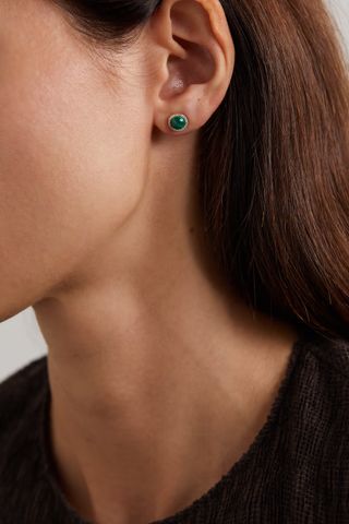 Mateo + 14-Karat Yellow and White Gold, Malachite and Diamond Earrings