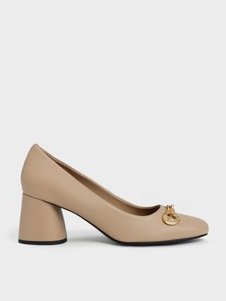 Charles & Keith + Nude Circle Chain-Link Cylindrical Heel Pumps