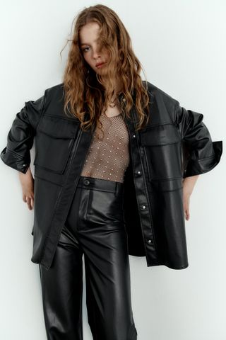 Zara + Faux Leather Overshirt