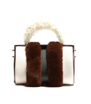 Marni + Duffle Tag Fur-Trimmed Leather Bag