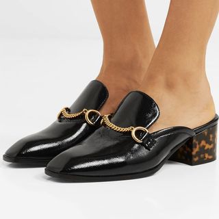 Stella McCartney + Embellished Faux Glossed-Leather Slippers