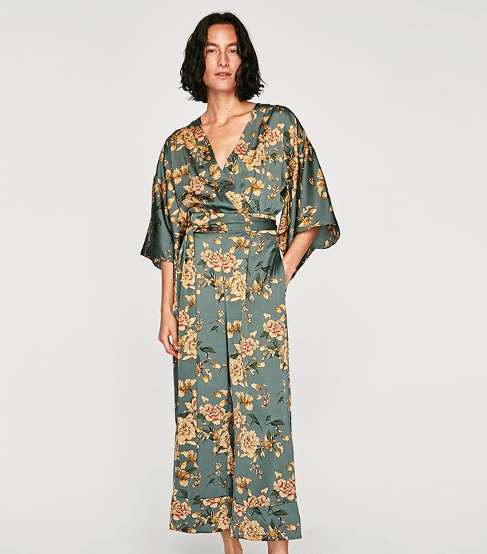 Zara + Printed Kimono Jumpsuit