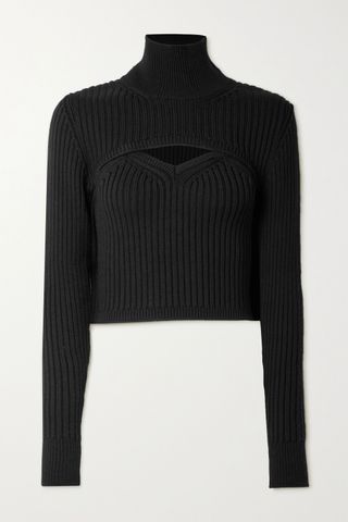 Rosie Assoulin + Thousand in One Ways Convertible Cropped Ribbed Wool Turtleneck Sweater