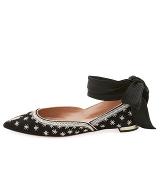 Aquazzura + Bliss Ankle-Wrap Ballerina Flats