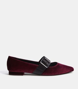 Bershka + Velvet Ballerinas With Buckled Ankle Straps